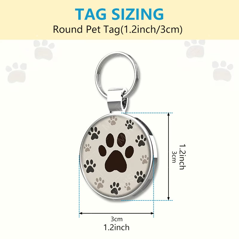 QR Code Pet ID Tag - Classic Black & White Paw Print Dog Cat Collar Tag Australia