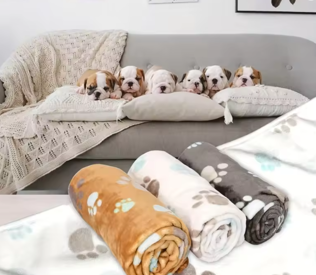 3PCS Soft Flannel Fleece Cat Dog Blanket Bed Mats Paw Print