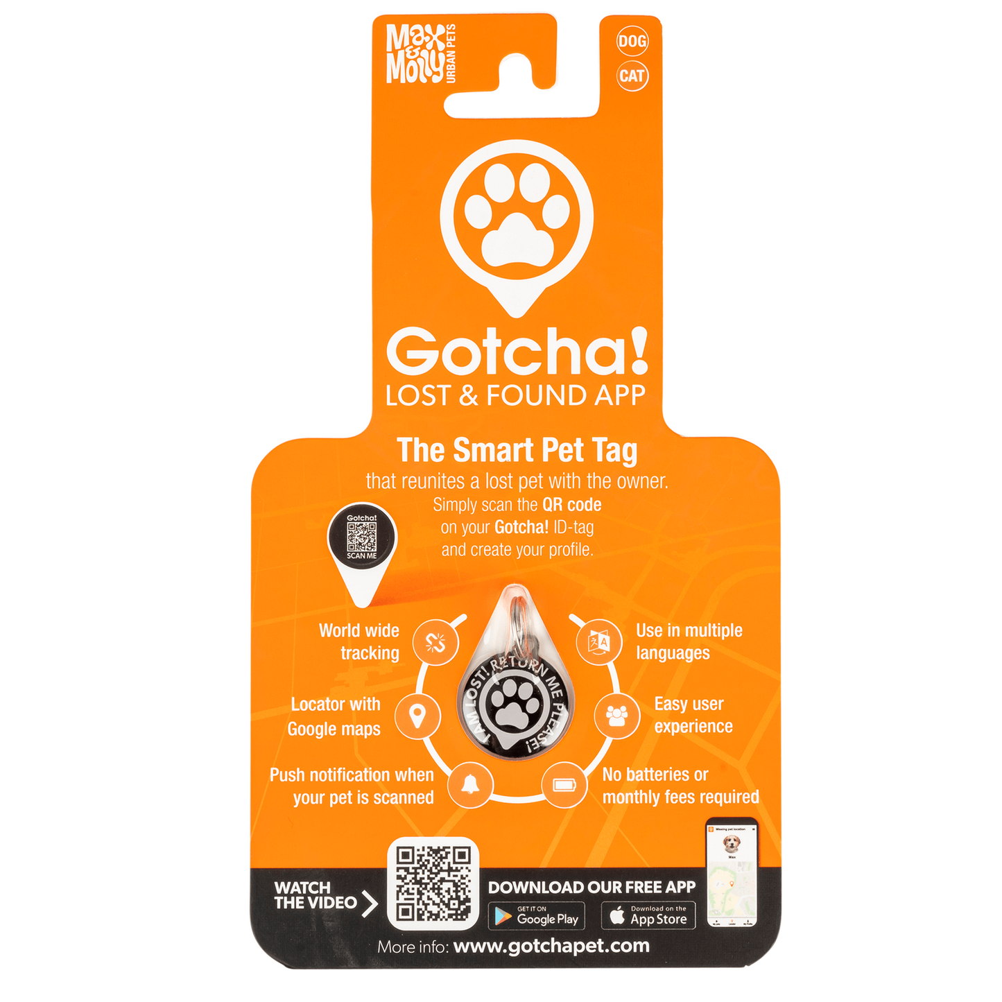 Max & Molly Gotcha Lost & Found Smart Pet ID Tag with QR Code