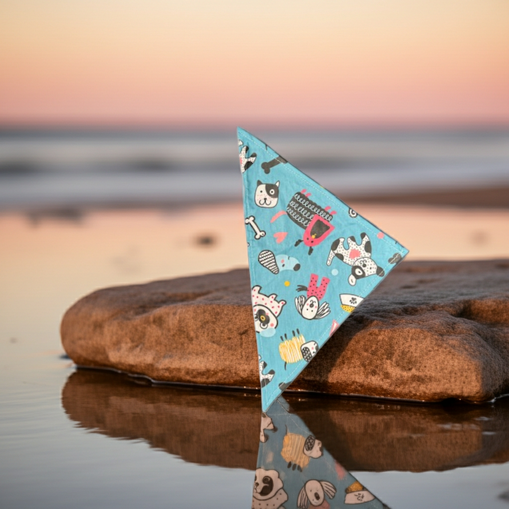 Dog Bandana Small - Playful Pups Turquoise Pattern
