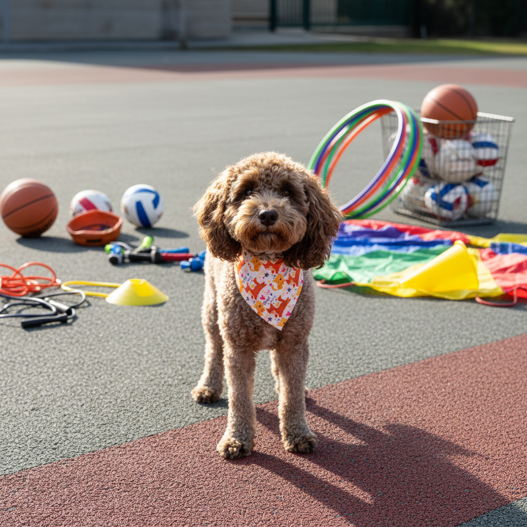 Cotton Dog Bandana Small - Colorful Dogs Cream Pattern