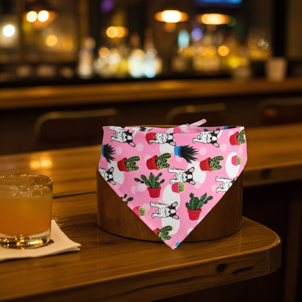 Dog Bandana Small - Cactus & Dogs Pink Pattern
