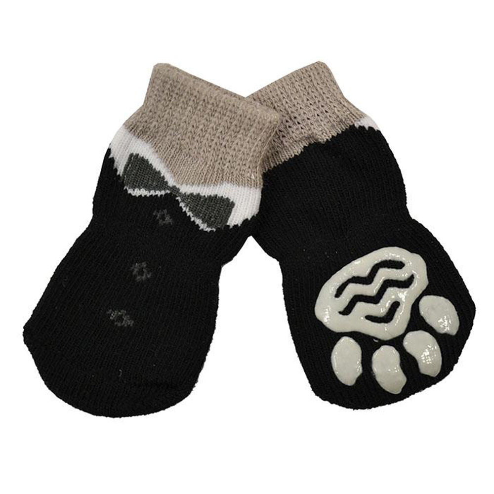 Zeez Non-Slip Sole Knitted Dog Socks Black Tuxedo Set of 4