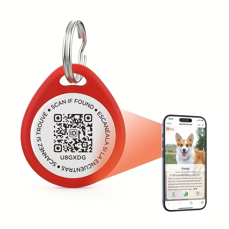 Lightweight Smart Pet ID Tag with QR Code - ABS Resin Dog & Cat Nameplate, Paw Print Design
