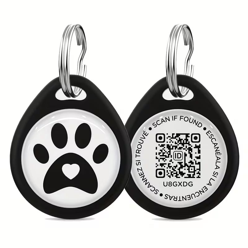 Lightweight Smart Pet ID Tag with QR Code - ABS Resin Dog & Cat Nameplate, Paw Print Design