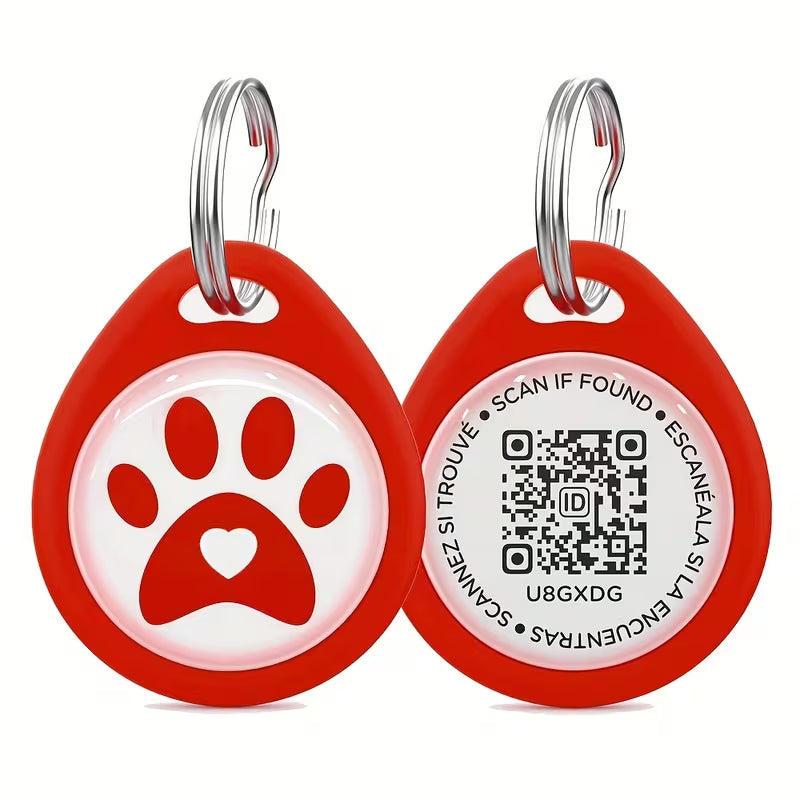 Lightweight Smart Pet ID Tag with QR Code - ABS Resin Dog & Cat Nameplate, Paw Print Design
