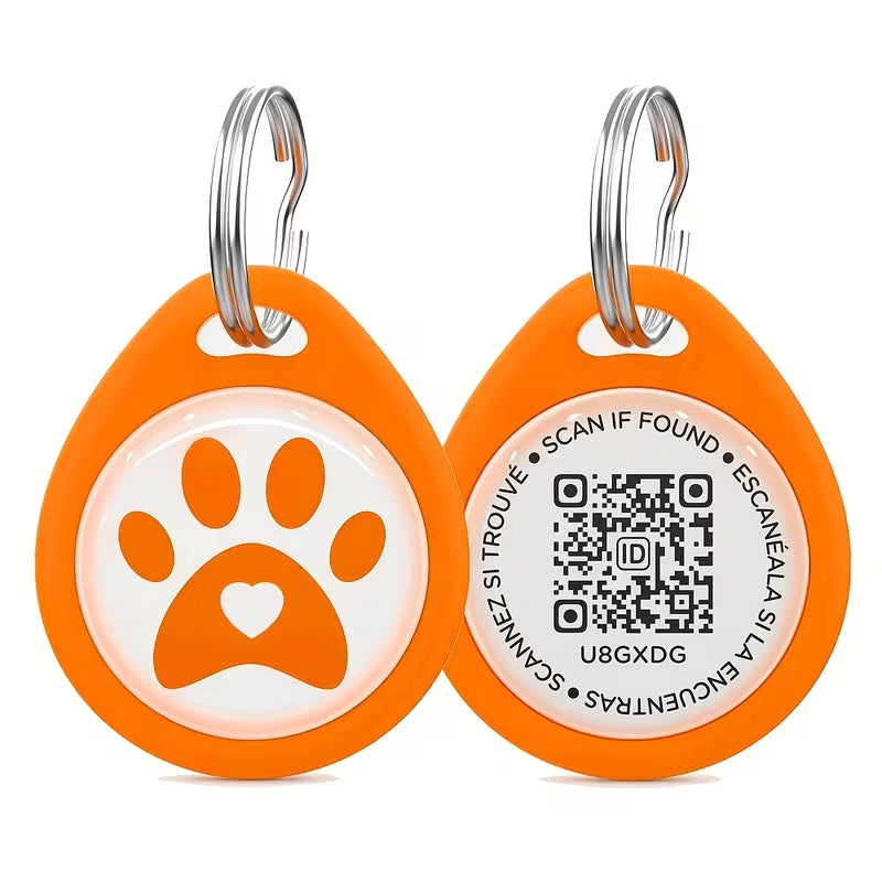 Lightweight Smart Pet ID Tag with QR Code - ABS Resin Dog & Cat Nameplate, Paw Print Design