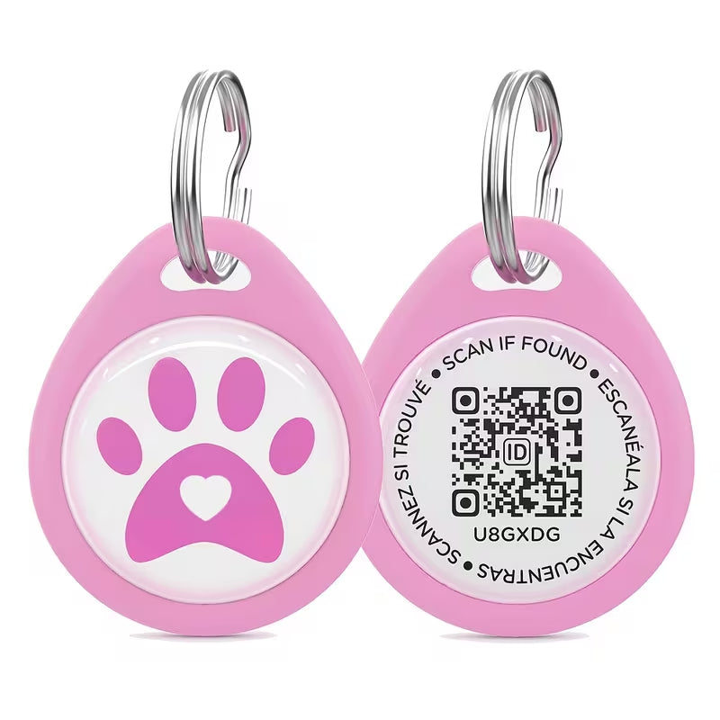 Lightweight Smart Pet ID Tag with QR Code - ABS Resin Dog & Cat Nameplate, Paw Print Design
