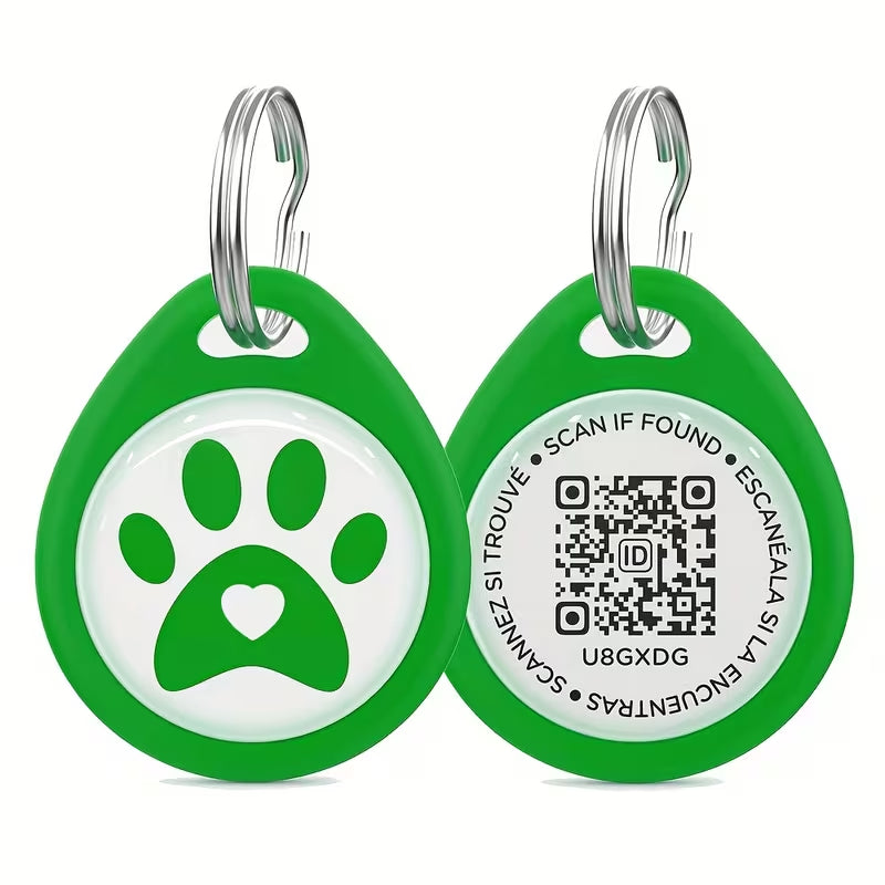 Lightweight Smart Pet ID Tag with QR Code - ABS Resin Dog & Cat Nameplate, Paw Print Design