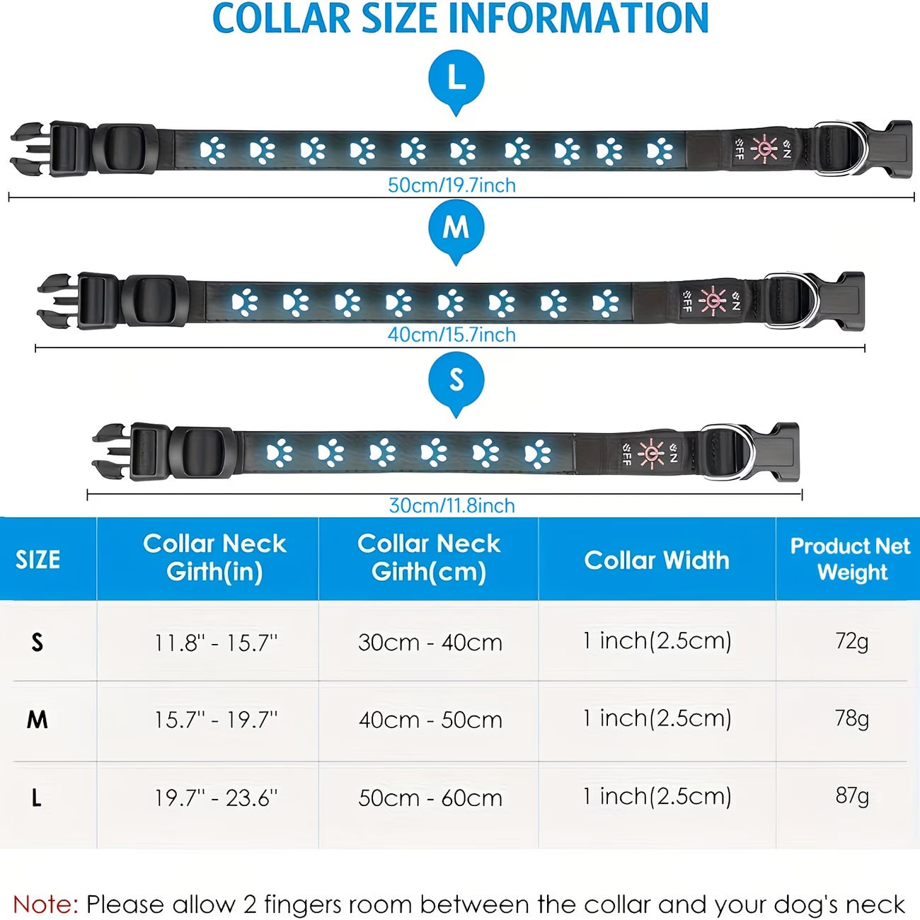 Rechargeable LED Pet Collar - Waterproof Light-Up Dog Collar with 7 Colour Modes