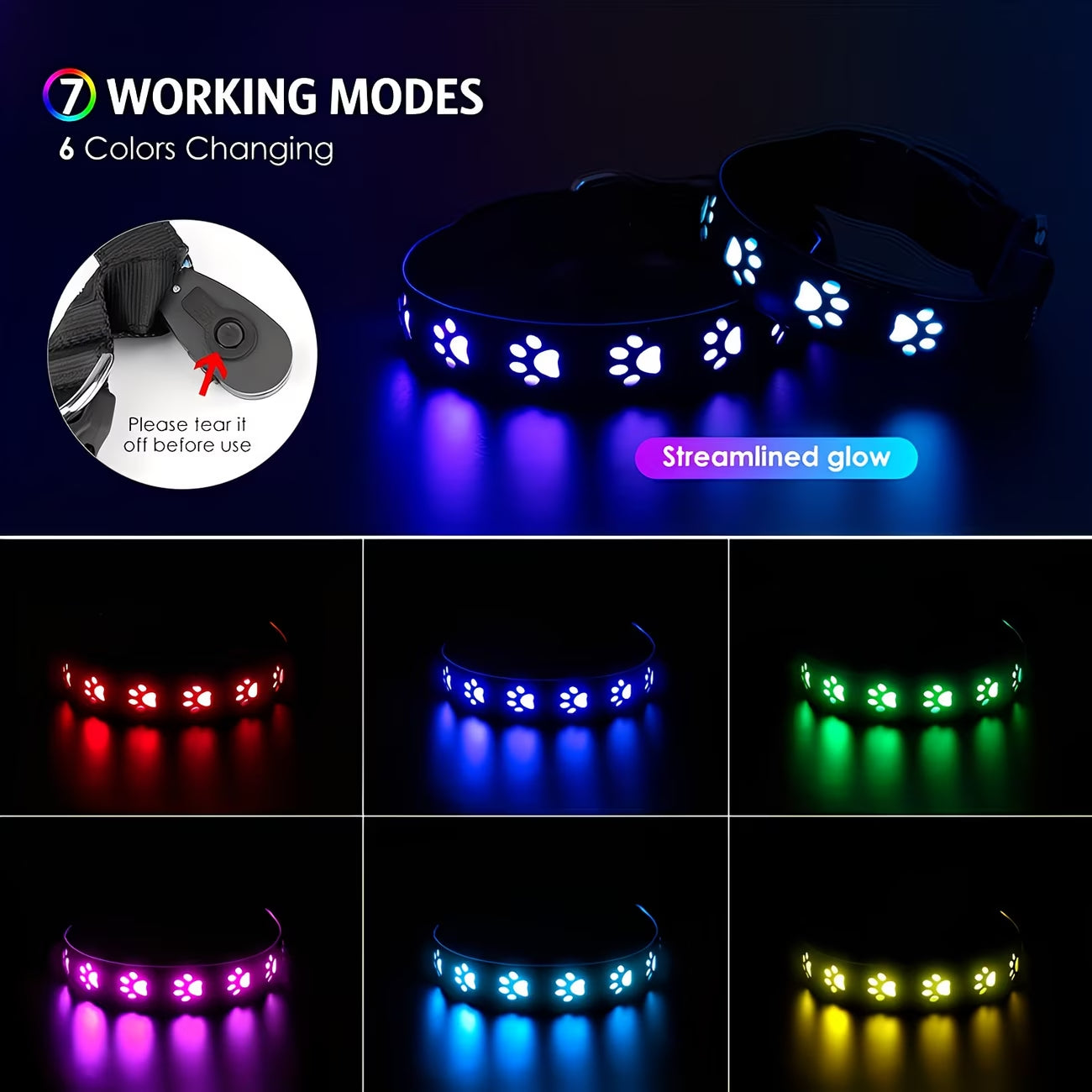 Rechargeable LED Pet Collar - Waterproof Light-Up Dog Collar with 7 Colour Modes