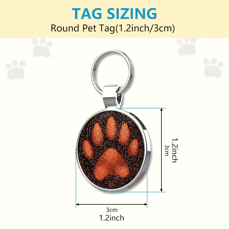 QR Code Pet ID Tag - Glittery Orange Paw Print Dog & Cat Collar Tag Australia