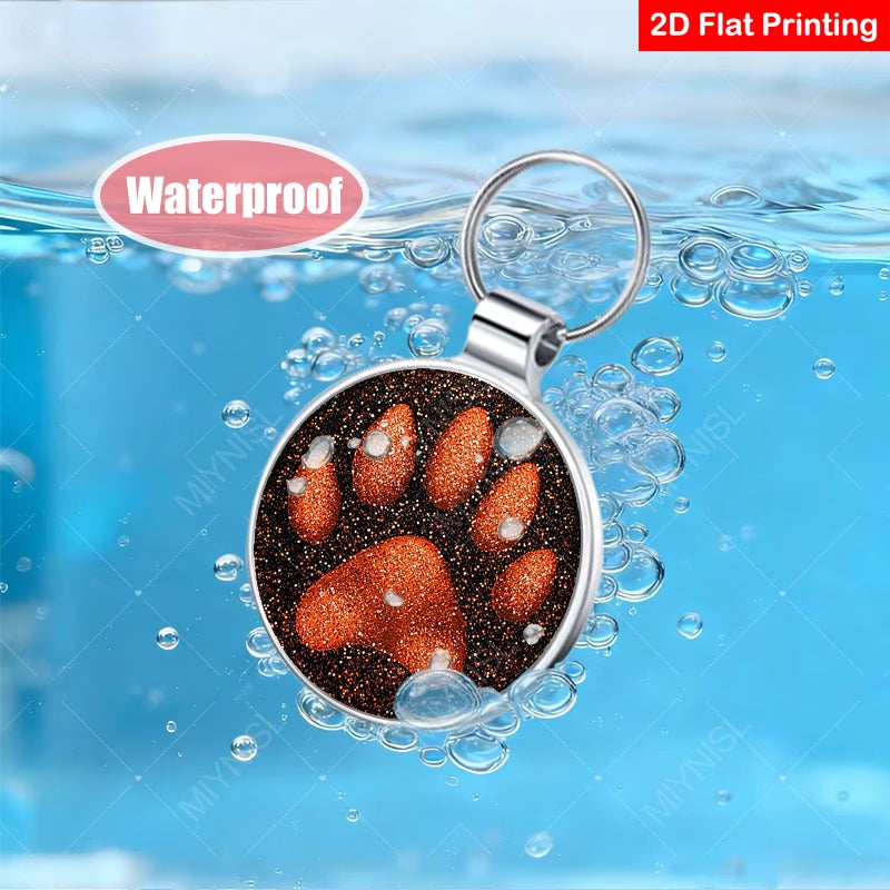 QR Code Pet ID Tag - Glittery Orange Paw Print Dog & Cat Collar Tag Australia