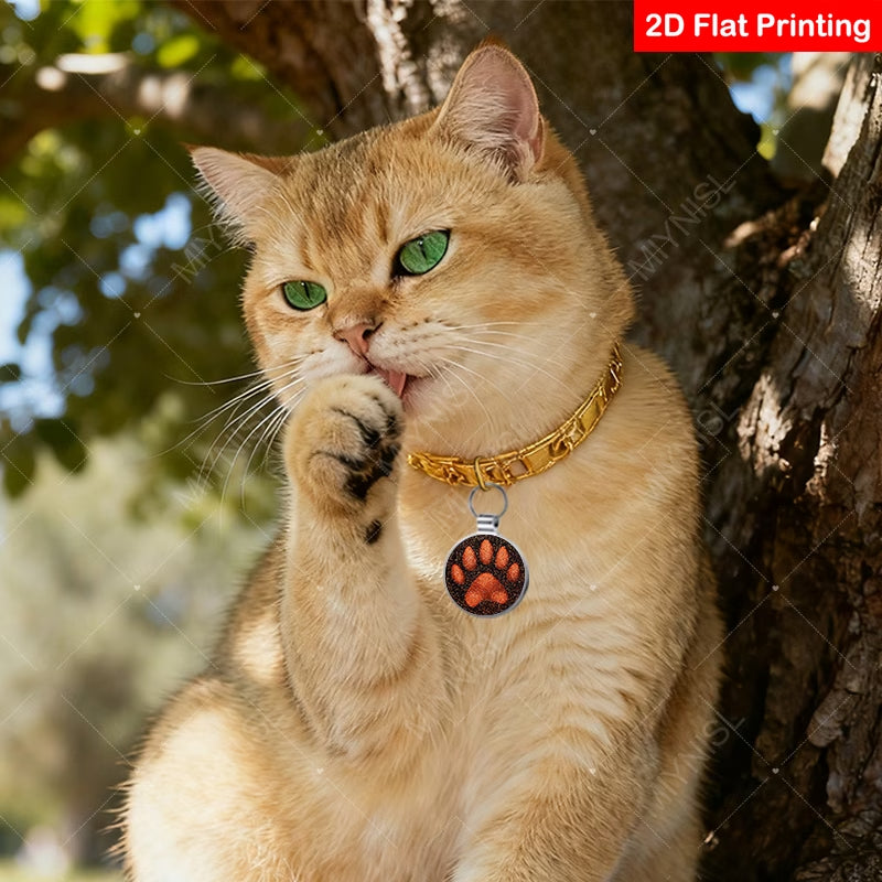 QR Code Pet ID Tag - Glittery Orange Paw Print Dog & Cat Collar Tag Australia