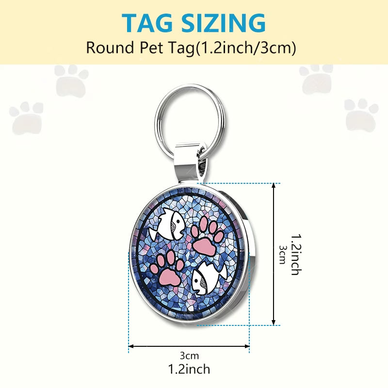 QR Code Pet ID Tag - Pink Paw Print & Fish Design Dog Cat Collar Tag Australia
