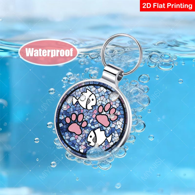 QR Code Pet ID Tag - Pink Paw Print & Fish Design Dog Cat Collar Tag Australia