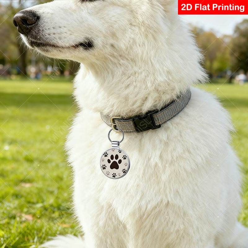QR Code Pet ID Tag - Classic Black & White Paw Print Dog Cat Collar Tag Australia