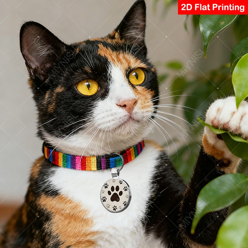 QR Code Pet ID Tag - Classic Black & White Paw Print Dog Cat Collar Tag Australia