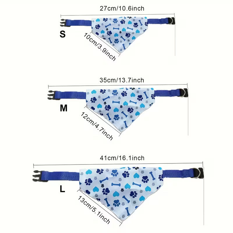 Blue Paw Print Pet Bandana Collar-adjustable