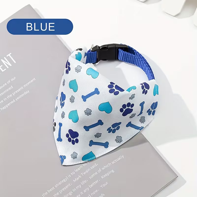 Blue Paw Print Pet Bandana Collar-adjustable