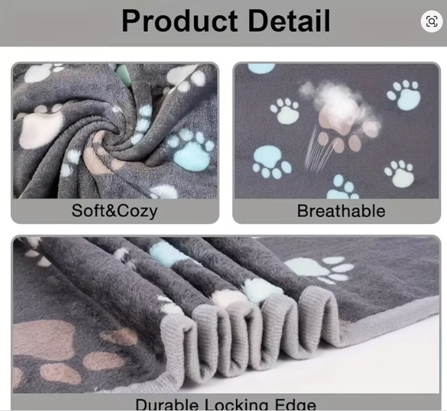 3PCS Soft Flannel Fleece Cat Dog Blanket Bed Mats Paw Print