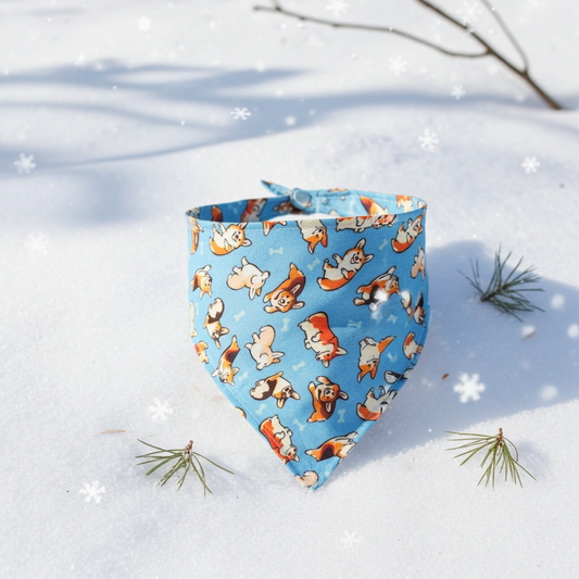 Dog Bandana Small - Playful Corgi Pattern Blue