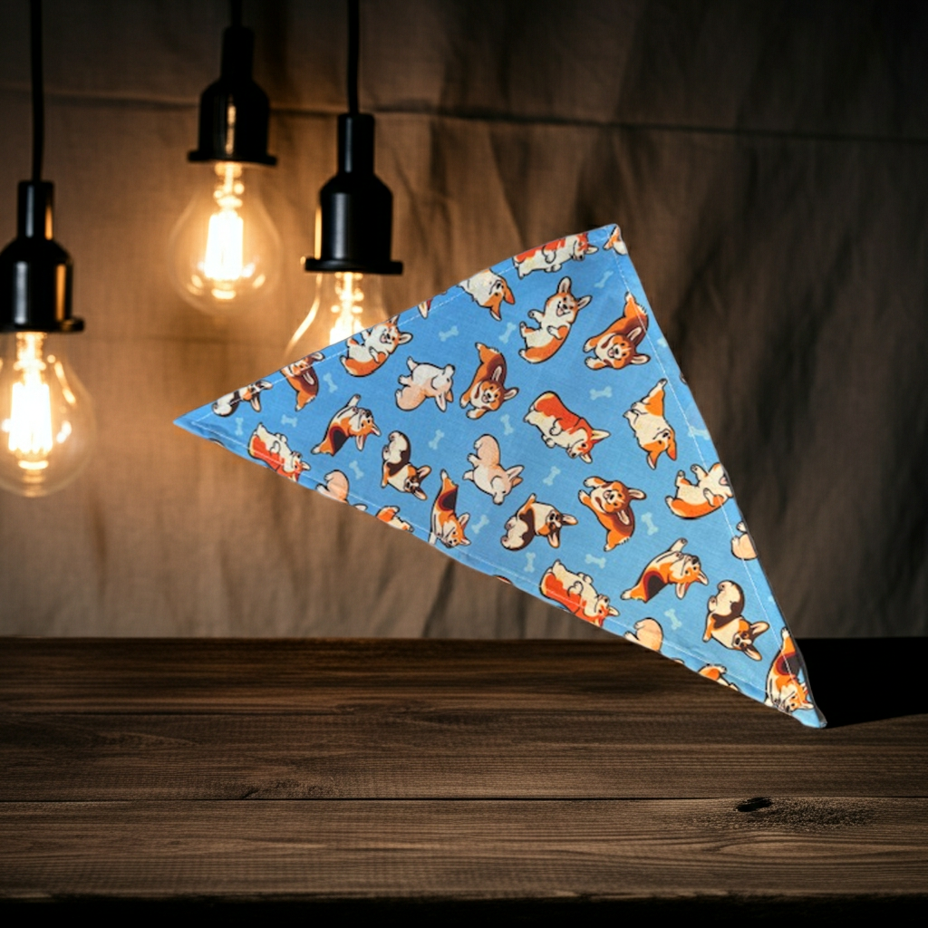 Dog Bandana Small - Playful Corgi Pattern Blue