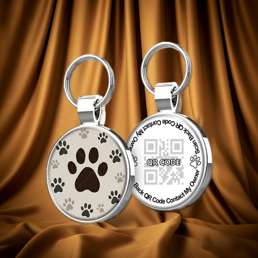 QR Code Pet ID Tag - Classic Black & White Paw Print Dog Cat Collar Tag Australia