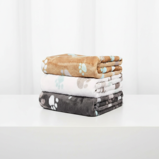 3PCS Soft Flannel Fleece Cat Dog Blanket Bed Mats Paw Print