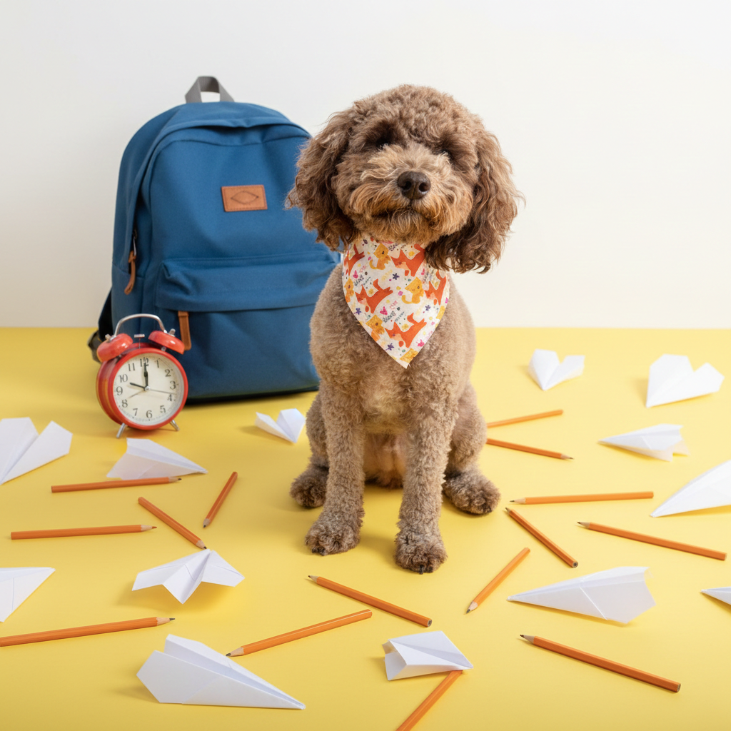 Cotton Dog Bandana Small - Colorful Dogs Cream Pattern